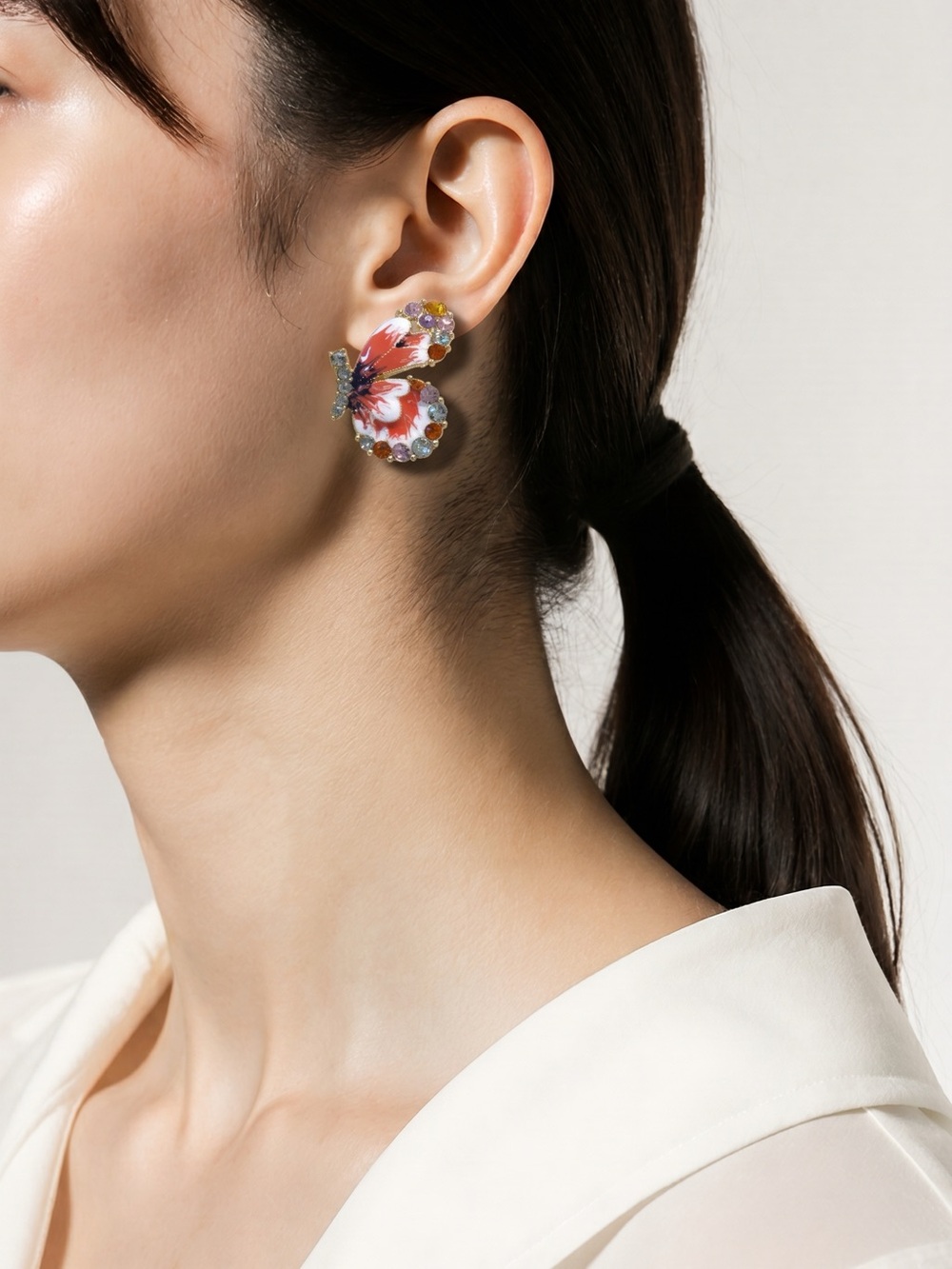 Butterfly Floral Multicolor Stud Earrings - Women Jewelry